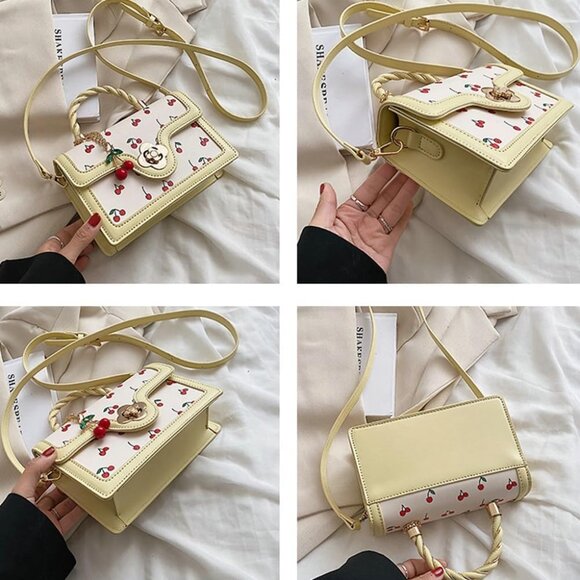 Chic Vegan Leather Crossbody Bag with Cherry Pattern - Stylish Satchel Tote - Picture 6 of 7